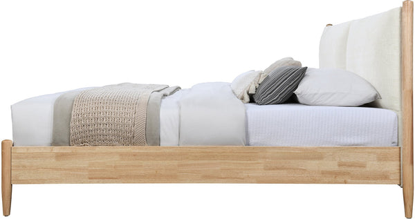 Meridian Furniture Arbor King Bed Cream Polyester Upholstered Frame with Natural Wood Veneer Slatted Base ArborCream-K