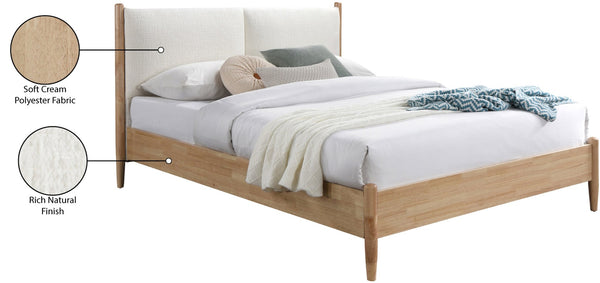 Meridian Furniture Arbor Queen Bed Cream Polyester Upholstery Natural Wood Veneer Frame Slatted Base ArborCream-Q