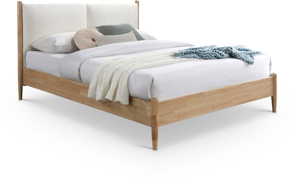 Meridian Furniture Arbor Queen Bed Cream Polyester Upholstery Natural Wood Veneer Frame Slatted Base ArborCream-Q