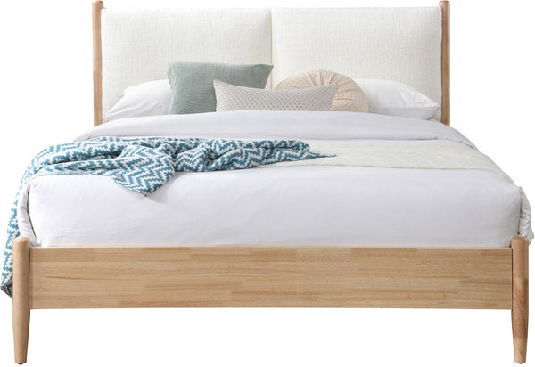 Meridian Furniture Arbor Queen Bed Cream Polyester Upholstery Natural Wood Veneer Frame Slatted Base ArborCream-Q
