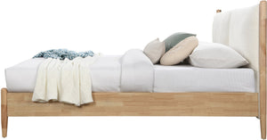 Meridian Furniture Arbor Queen Bed Cream Polyester Upholstery Natural Wood Veneer Frame Slatted Base ArborCream-Q