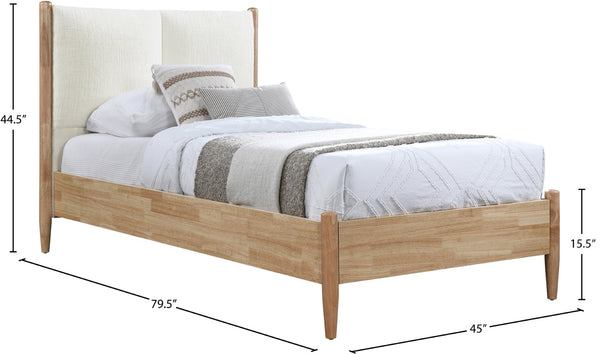 Meridian Furniture Arbor Cream Polyester Upholstered Twin Bed with Tall Headboard and Wood Veneer Frame ArborCream-T