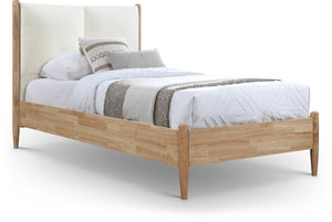 Meridian Furniture Arbor Cream Polyester Upholstered Twin Bed with Tall Headboard and Wood Veneer Frame ArborCream-T