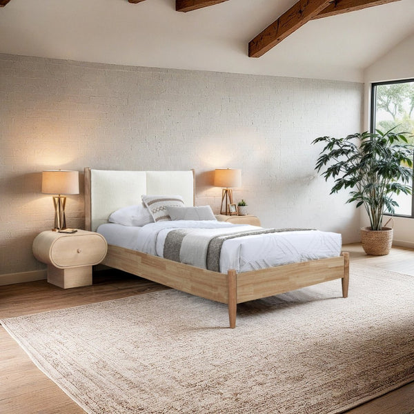 Meridian Furniture Arbor Cream Polyester Upholstered Twin Bed with Tall Headboard and Wood Veneer Frame ArborCream-T