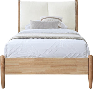 Meridian Furniture Arbor Cream Polyester Upholstered Twin Bed with Tall Headboard and Wood Veneer Frame ArborCream-T