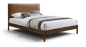 Meridian Furniture Arielle Mid-century Full Bed Vegan Leather Upholstered Panel Headboard Solid Wood Frame Cognac ArielleCognac-F