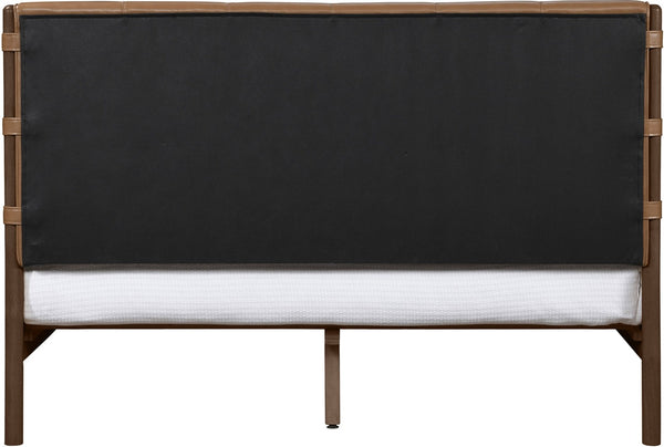 Meridian Furniture Arielle Vegan Leather Platform King Bed Walnut Wood Frame Modern Upholstered Headboard Cognac ArielleCognac-K