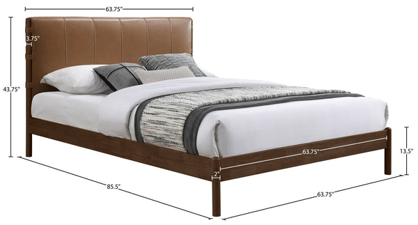 Meridian Furniture Arielle Queen Bed Low Profile Mid-century Vegan Leather Upholstered with Walnut Wood Frame Cognac ArielleCognac-Q
