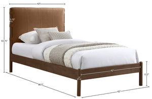 Meridian Furniture Arielle Twin Bed Faux Leather Upholstered Walnut Frame Mid-century Tall Headboard Bedroom Cognac ArielleCognac-T