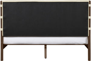 Meridian Furniture Arielle Vegan Leather Platform King Bed Walnut Wood Frame Modern Upholstered Headboard Cream ArielleCream-K