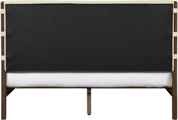 Meridian Furniture Arielle Vegan Leather Platform King Bed Walnut Wood Frame Modern Upholstered Headboard Cream ArielleCream-K
