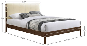 Meridian Furniture Arielle Queen Bed Low Profile Mid-century Vegan Leather Upholstered with Walnut Wood Frame Cream ArielleCream-Q