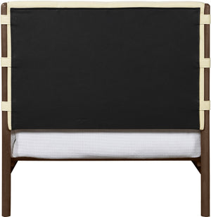 Meridian Furniture Arielle Twin Bed Faux Leather Upholstered Walnut Frame Mid-century Tall Headboard Bedroom Cream ArielleCream-T