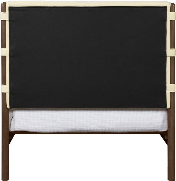 Meridian Furniture Arielle Twin Bed Faux Leather Upholstered Walnut Frame Mid-century Tall Headboard Bedroom Cream ArielleCream-T