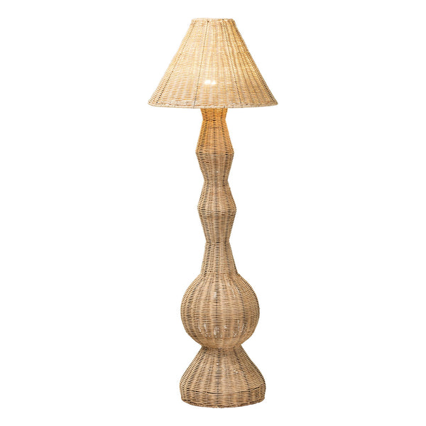 Baxton Studio Bali & Pari Arlette Handcrafted Rattan Floor Lamp Bohemian Coastal Ambient Light Arlette-Natural Rattan-Boxed-Floor Lamp