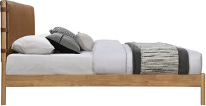Meridian Furniture Asher Vegan Leather Full Bed Tall Headboard Mid-century Modern Platform Wood Frame Cognac AsherCognac-F