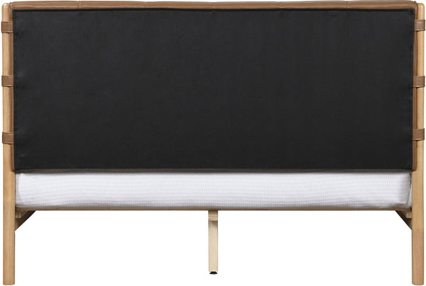 Meridian Furniture Asher Vegan Leather Full Bed Tall Headboard Mid-century Modern Platform Wood Frame Cognac AsherCognac-F