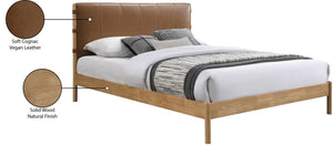 Meridian Furniture Asher King Bed Vegan Leather Upholstered Solid Wood Frame Mid-century Low Profile Bedroom Cognac AsherCognac-K