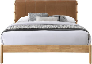 Meridian Furniture Asher King Bed Vegan Leather Upholstered Solid Wood Frame Mid-century Low Profile Bedroom Cognac AsherCognac-K