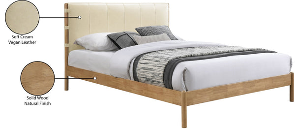 Meridian Furniture Asher Vegan Leather Full Bed Tall Headboard Mid-century Modern Platform Wood Frame Cream AsherCream-F