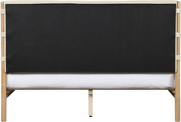 Meridian Furniture Asher Vegan Leather Full Bed Tall Headboard Mid-century Modern Platform Wood Frame Cream AsherCream-F