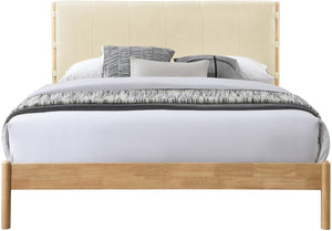Meridian Furniture Asher King Bed Vegan Leather Upholstered Solid Wood Frame Mid-century Low Profile Bedroom Cream AsherCream-K