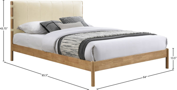 Meridian Furniture Asher Queen Bed Vegan Leather Low Profile Frame with Wood Base for Modern Bedroom Decor Cream AsherCream-Q
