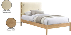 Meridian Furniture Asher Faux Leather Twin Bed Tall Upholstered Headboard Mid-century Modern Bedroom Frame Cream AsherCream-T