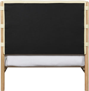 Meridian Furniture Asher Faux Leather Twin Bed Tall Upholstered Headboard Mid-century Modern Bedroom Frame Cream AsherCream-T