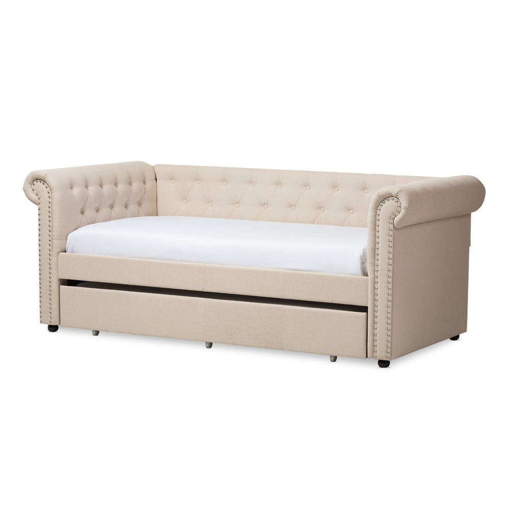 Baxton Studio Baxton Studio Mabelle Modern Upholstered Trundle Daybed with Elegant Design and Comfort Features Beige Ashley-Beige-Daybed