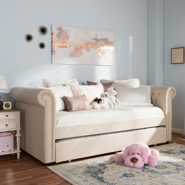 Baxton Studio Baxton Studio Mabelle Modern Upholstered Trundle Daybed with Elegant Design and Comfort Features Beige Ashley-Beige-Daybed