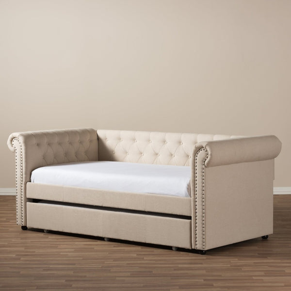 Baxton Studio Baxton Studio Mabelle Modern Upholstered Trundle Daybed with Elegant Design and Comfort Features Beige Ashley-Beige-Daybed