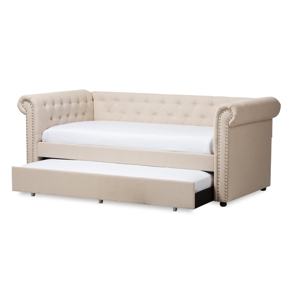 Baxton Studio Baxton Studio Mabelle Modern Upholstered Trundle Daybed with Elegant Design and Comfort Features Beige Ashley-Beige-Daybed