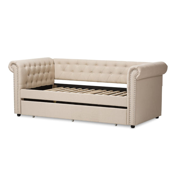 Baxton Studio Baxton Studio Mabelle Modern Upholstered Trundle Daybed with Elegant Design and Comfort Features Beige Ashley-Beige-Daybed