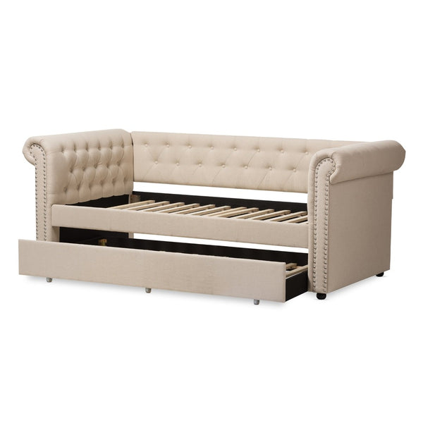 Baxton Studio Baxton Studio Mabelle Modern Upholstered Trundle Daybed with Elegant Design and Comfort Features Beige Ashley-Beige-Daybed
