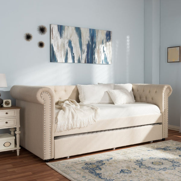Baxton Studio Baxton Studio Mabelle Modern Upholstered Trundle Daybed with Elegant Design and Comfort Features Beige Ashley-Beige-Daybed