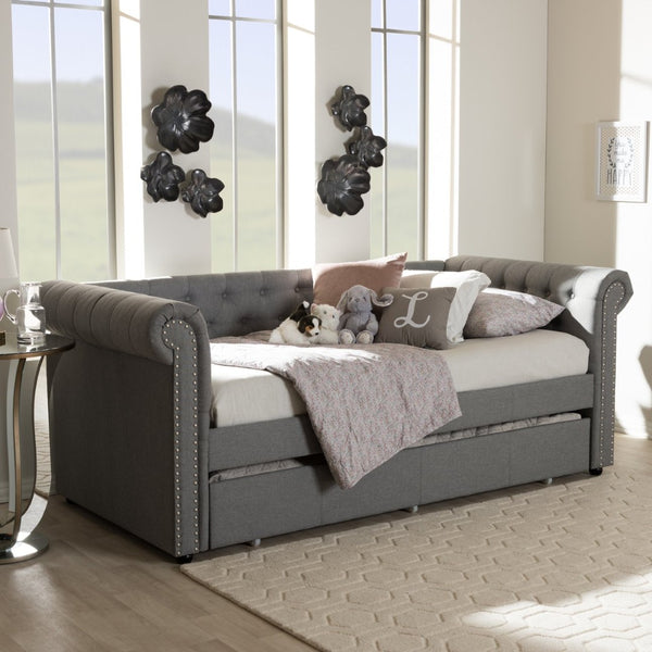 Baxton Studio Baxton Studio Mabelle Modern Upholstered Trundle Daybed with Elegant Design and Comfort Features Grey Ashley-Grey-Daybed
