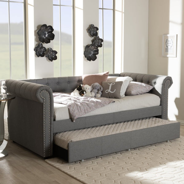Baxton Studio Baxton Studio Mabelle Modern Upholstered Trundle Daybed with Elegant Design and Comfort Features Grey Ashley-Grey-Daybed