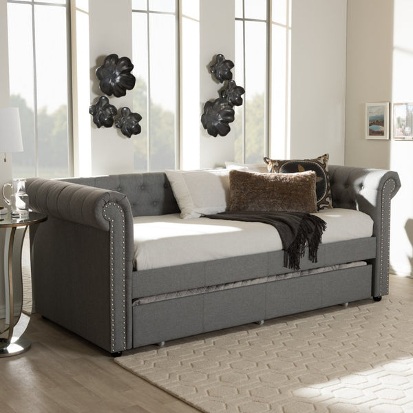 Baxton Studio Baxton Studio Mabelle Modern Upholstered Trundle Daybed with Elegant Design and Comfort Features Grey Ashley-Grey-Daybed