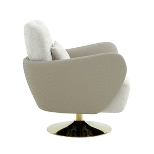 Pasargad Mercer Lounge Chair With Gold Swivel Base - Elegant Beige Fabric For Ultimate Comfort Beige Poly Fabric Pzw-20093