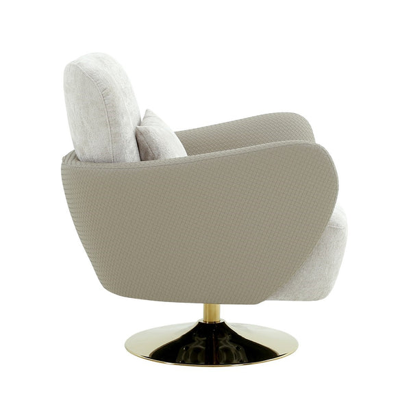 Pasargad Mercer Lounge Chair With Gold Swivel Base - Elegant Beige Fabric For Ultimate Comfort Beige Poly Fabric Pzw-20093