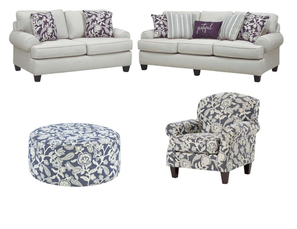 Fusion Awesome Farmhouse Indigo Accent Chair With Reversible Cushion And Stain-resistant Fabric For Durability Indigo,White Ws,100% Polypropylene 532 Sophie Indigo Accent Chair