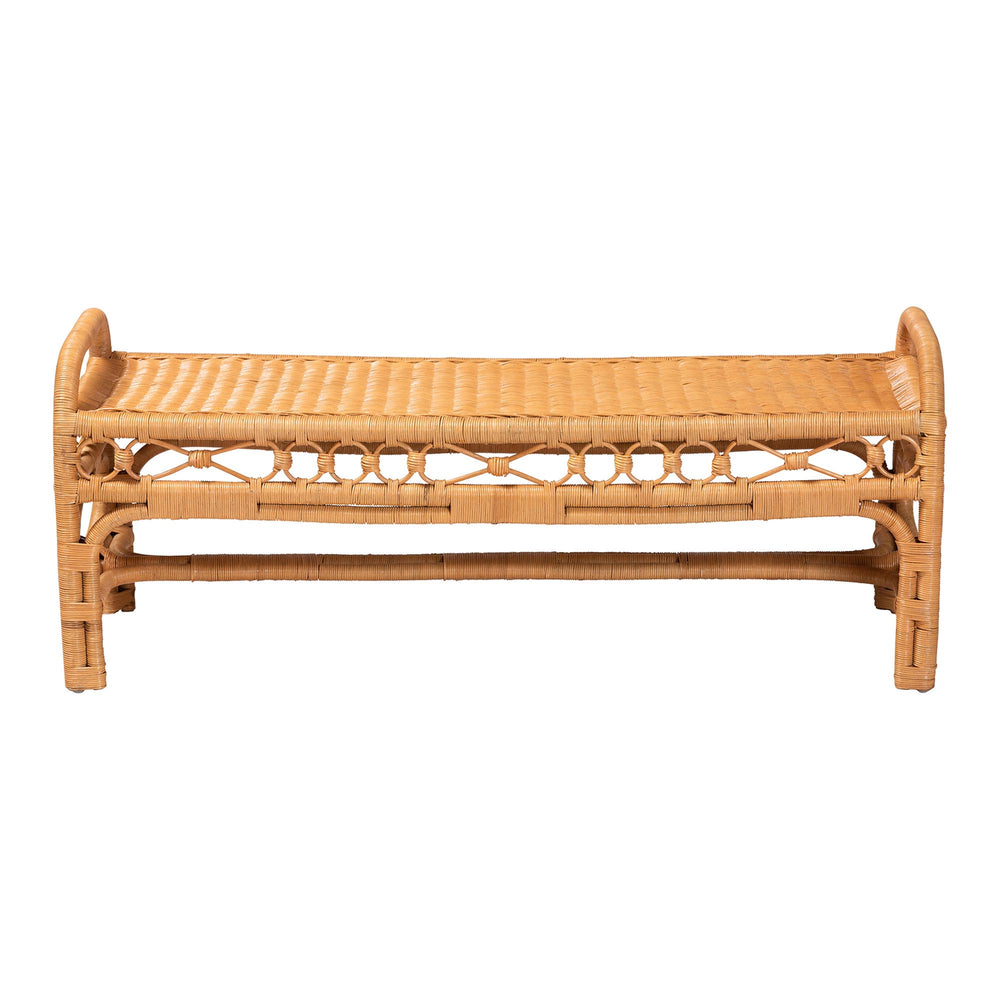Baxton Studio Bali & Pari Ayala Handwoven Rattan Bench Artisan Boho Seating for Living Room Ayala-Light Honey Rattan-Bench