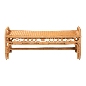 Bali & Pari Ayala Handwoven Rattan Bench Artisan Boho Seating for Living Room