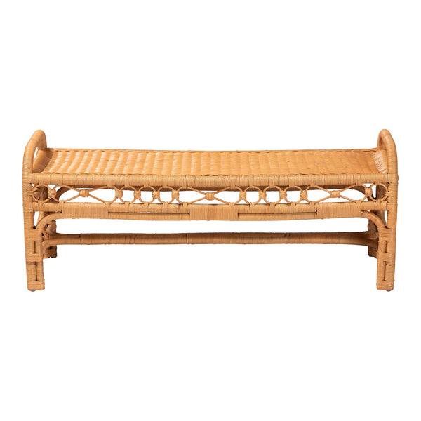 Bali & Pari Ayala Handwoven Rattan Bench Artisan Boho Seating for Living Room