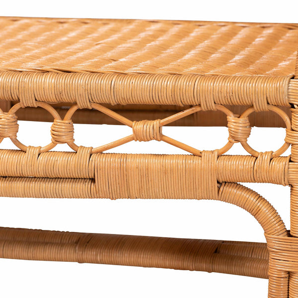 Bali & Pari Ayala Handwoven Rattan Bench Artisan Boho Seating for Living Room