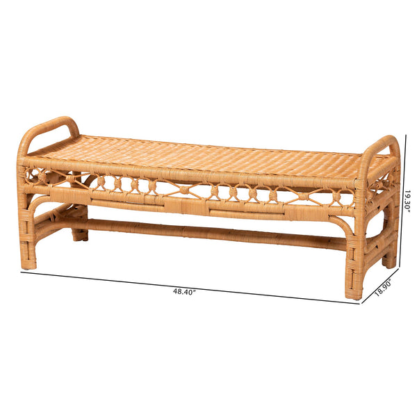 Bali & Pari Ayala Handwoven Rattan Bench Artisan Boho Seating for Living Room