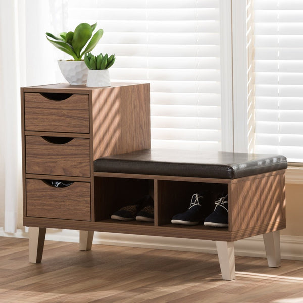 Baxton Studio Baxton Studio Arielle Contemporary Walnut Storage Bench with Padded Seat & Versatile Shoe Organizer B-001-Walnut