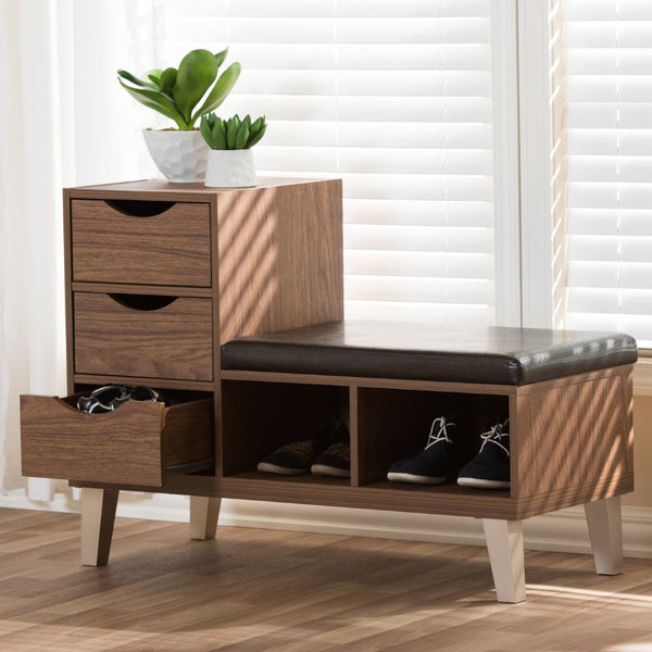 Baxton Studio Baxton Studio Arielle Contemporary Walnut Storage Bench with Padded Seat & Versatile Shoe Organizer B-001-Walnut