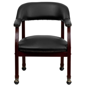 English Elm Sarah Luxurious Conference Chair with Brass Nailhead Trim, Solid Wood Frame & Smooth Mobility Black Vinyl B-Z100-BLACK-GG